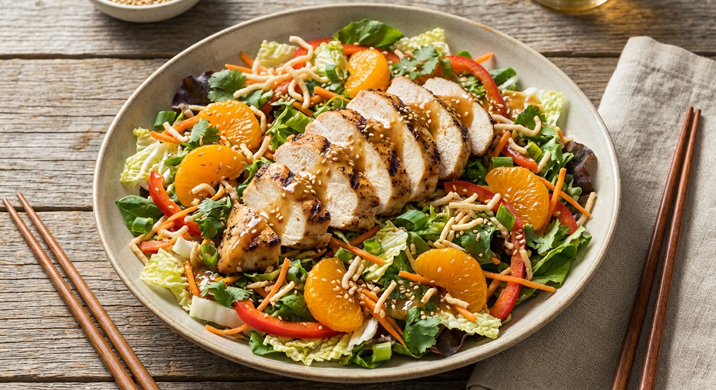 Asian Chicken Salad with Mandarin & Sesame-Ginger Dressing (GF)