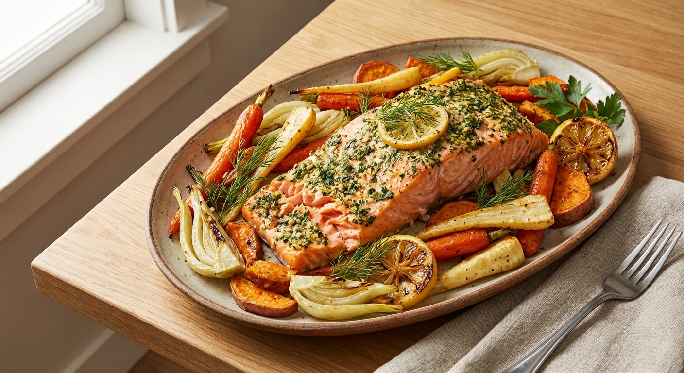 Baked Salmon with Roasted Vegetables