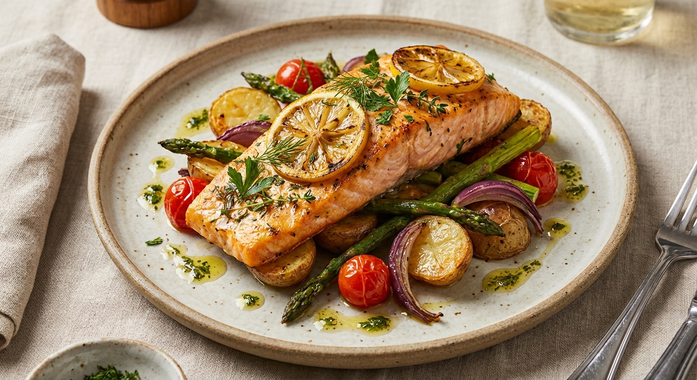 Baked Lemon-Herb Salmon with Roasted Vegetables