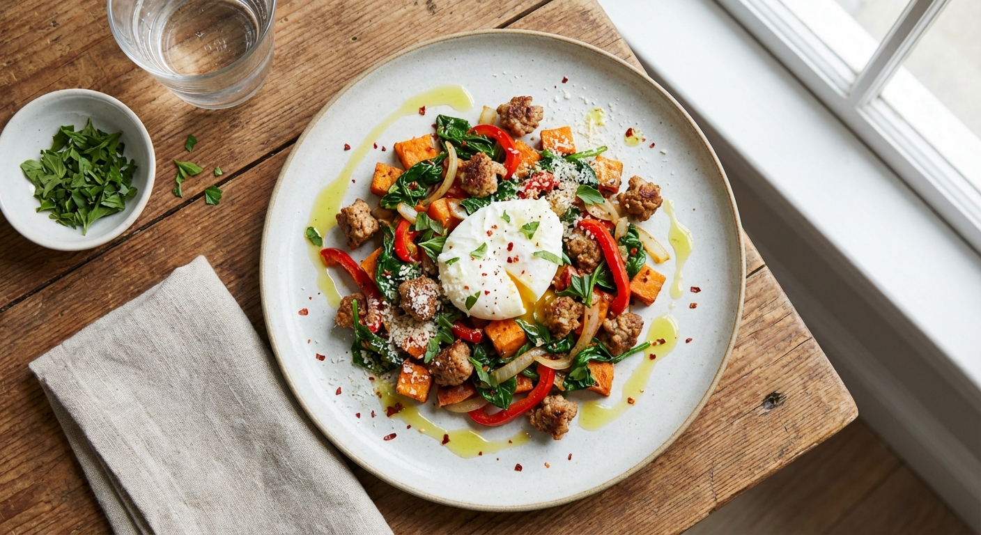 Italian-Style Sweet Potato Hash with Turkey Sausage & Spinach