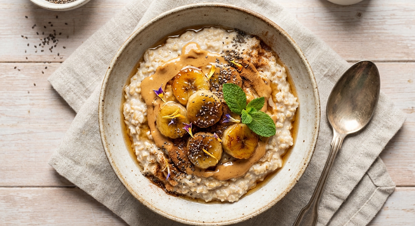 Oatmeal with Banana, Peanut Butter & Chia