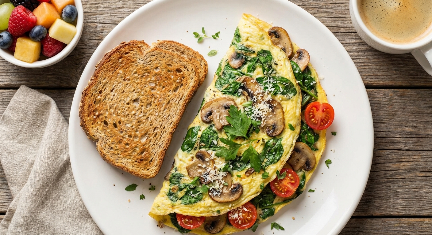 Spinach & Mushroom Omelette with Whole-Grain Toast