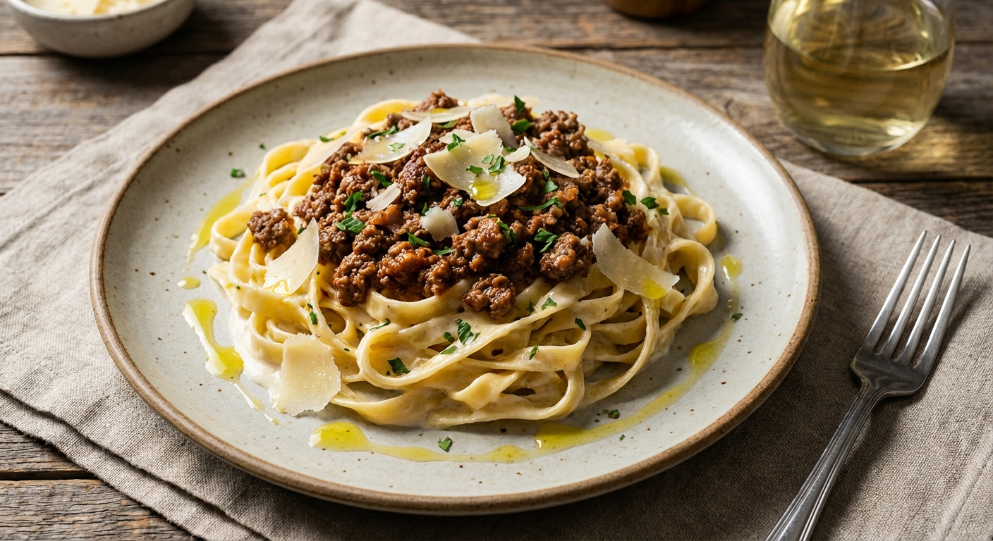 Fettuccine Alfredo with Ground Meat