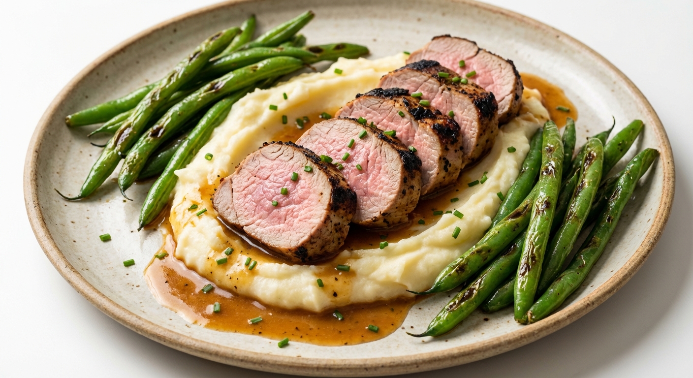 Grilled Pork Tenderloin with Mashed Potatoes & Green Beans