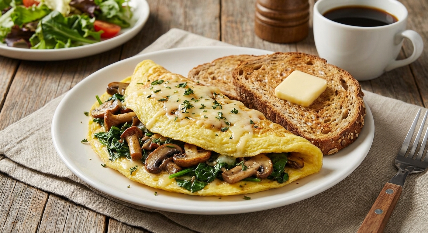 Spinach & Mushroom Omelette with Whole-Grain Toast