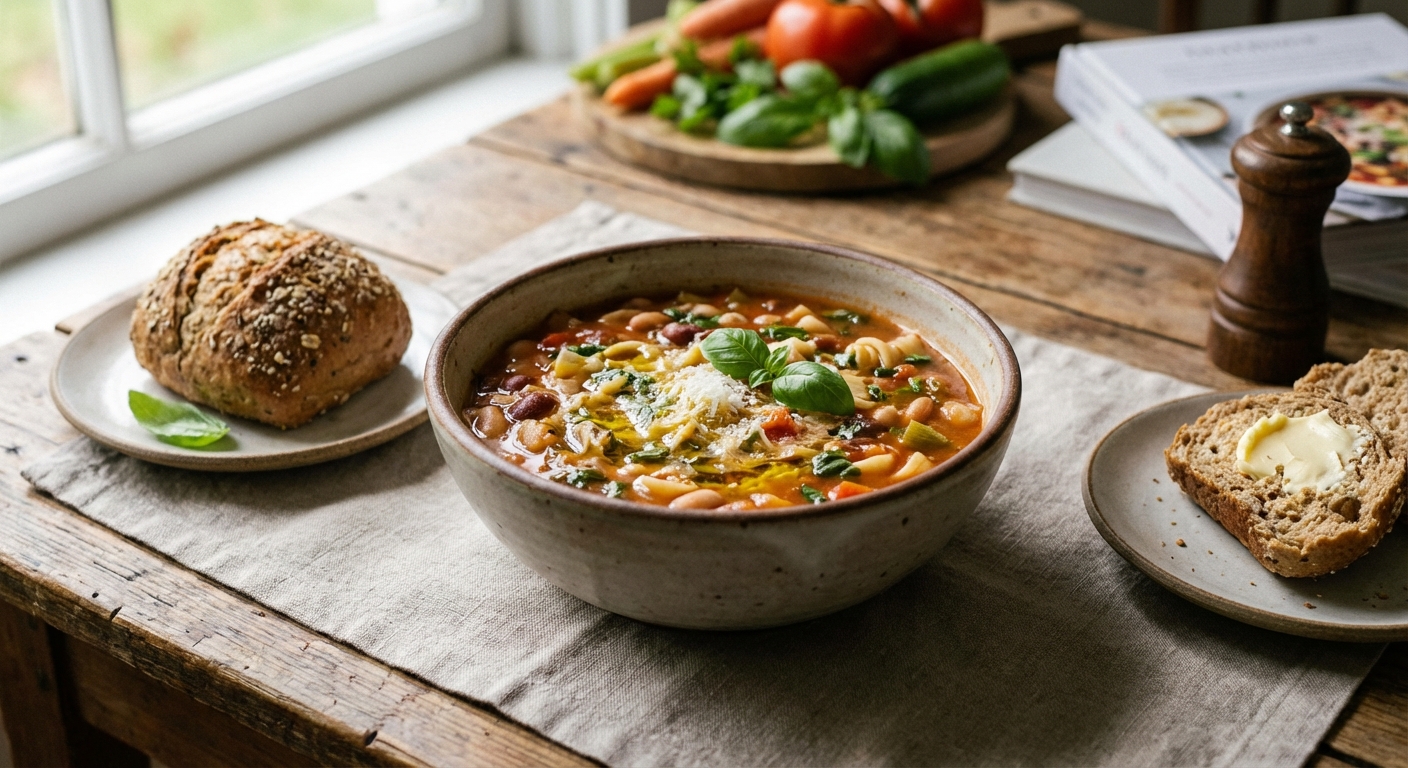 Hearty Minestrone Soup with Whole Grain Roll