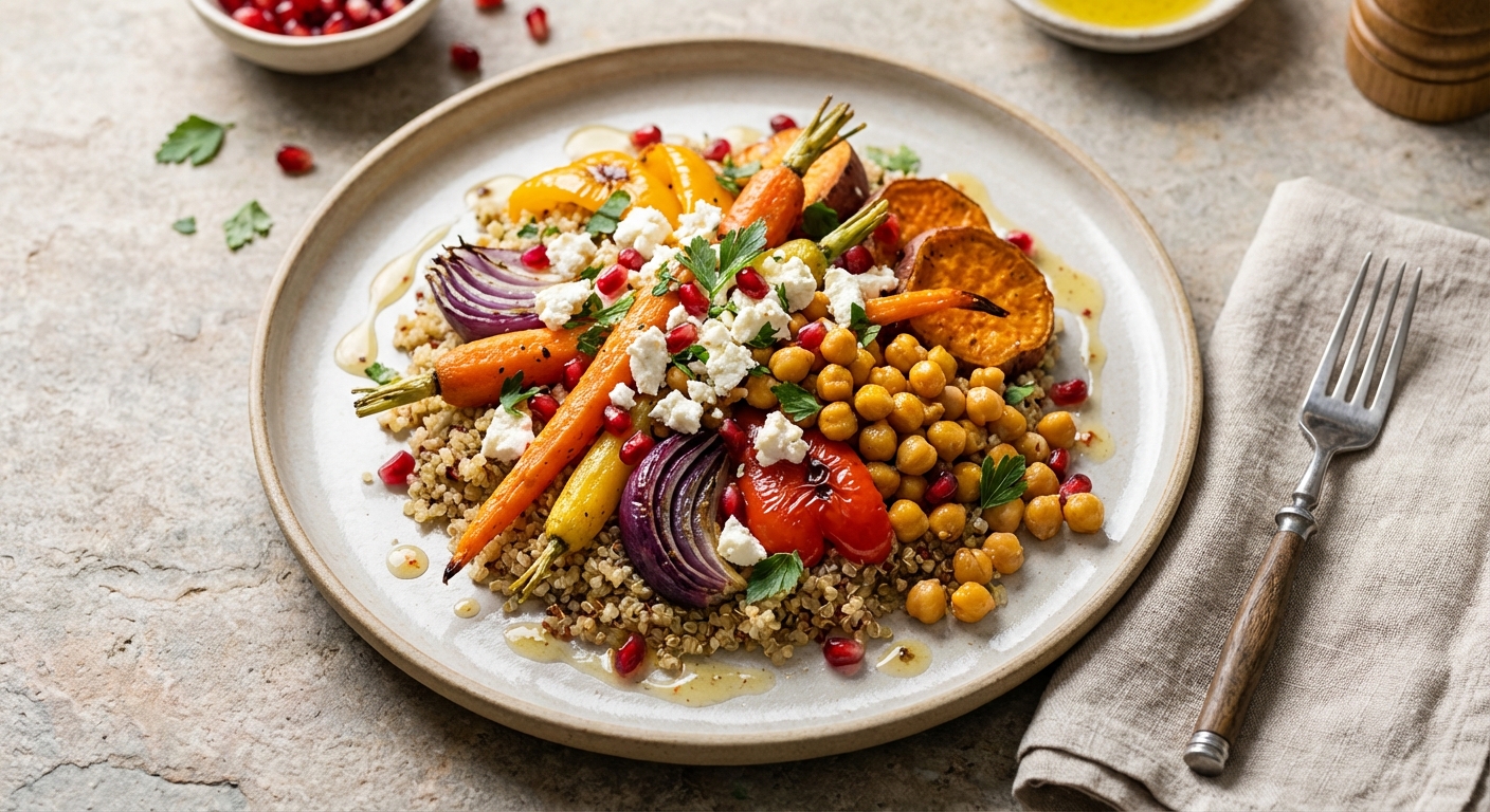 Quinoa & Chickpea Salad with Feta and Roasted Veggies
