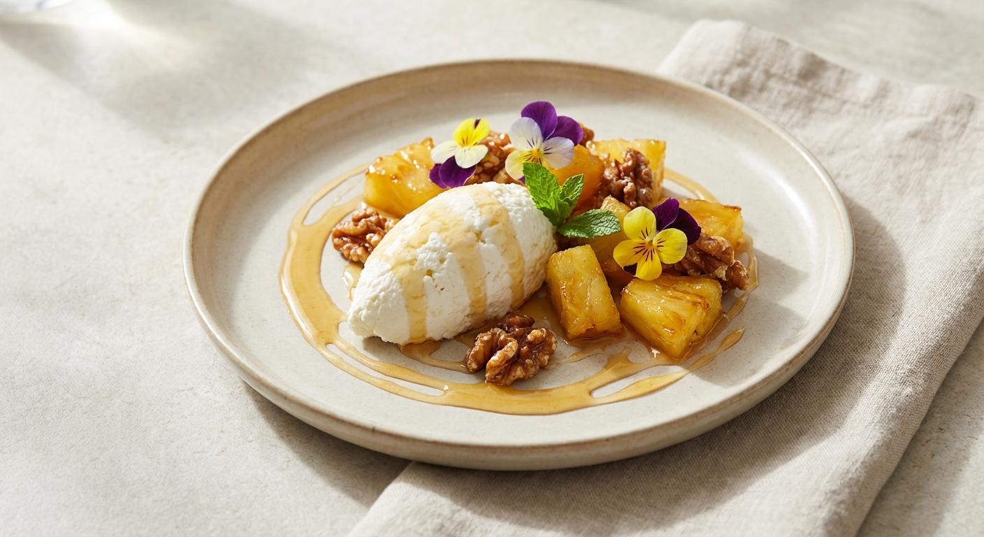 Cottage Cheese with Pineapple, Walnuts & Honey
