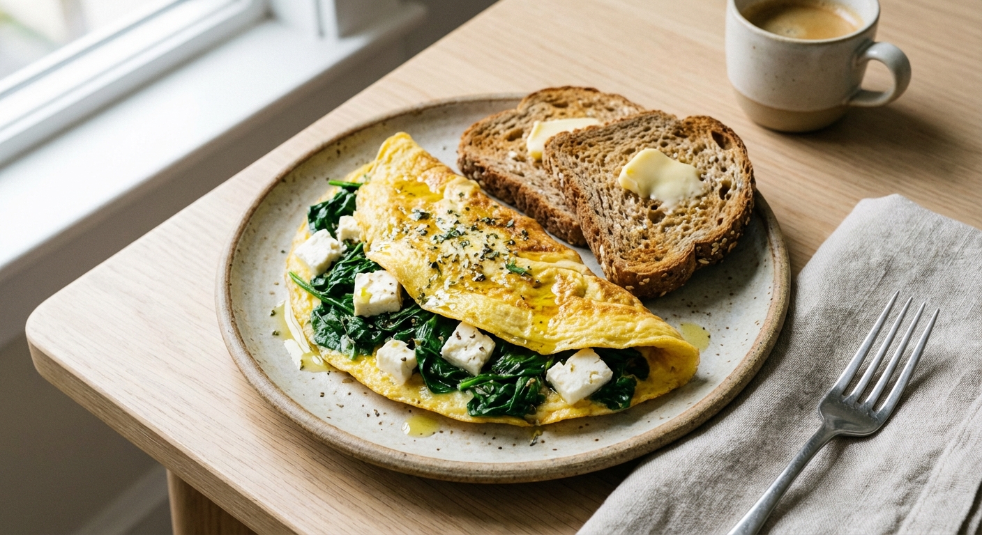 Spinach & Feta Omelette with Whole-Grain Toast