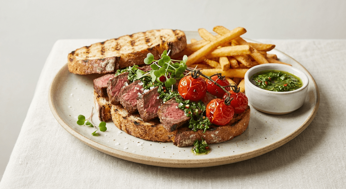 Steak Sandwich with Roasted Tomatoes and Chimichurri