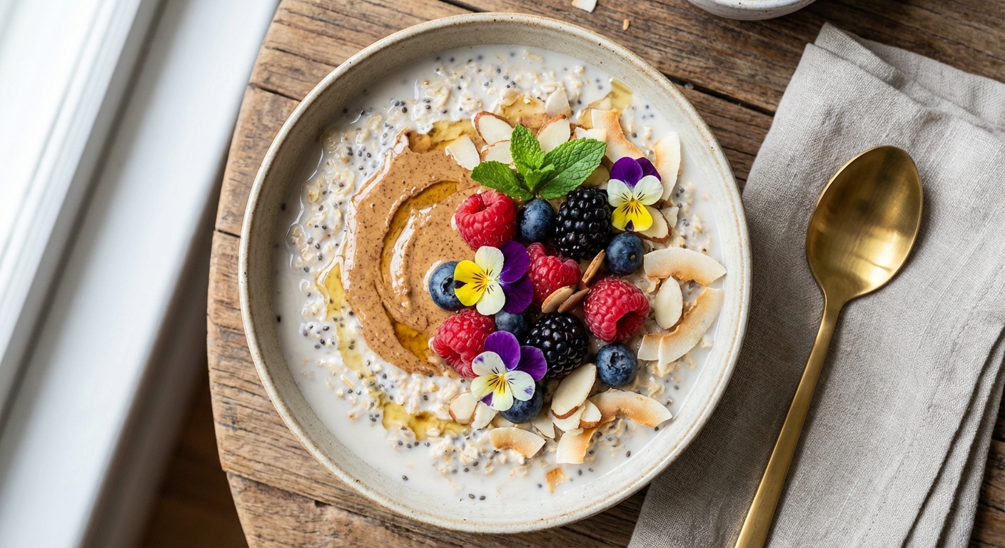 Overnight Oats with Berries & Almond Butter