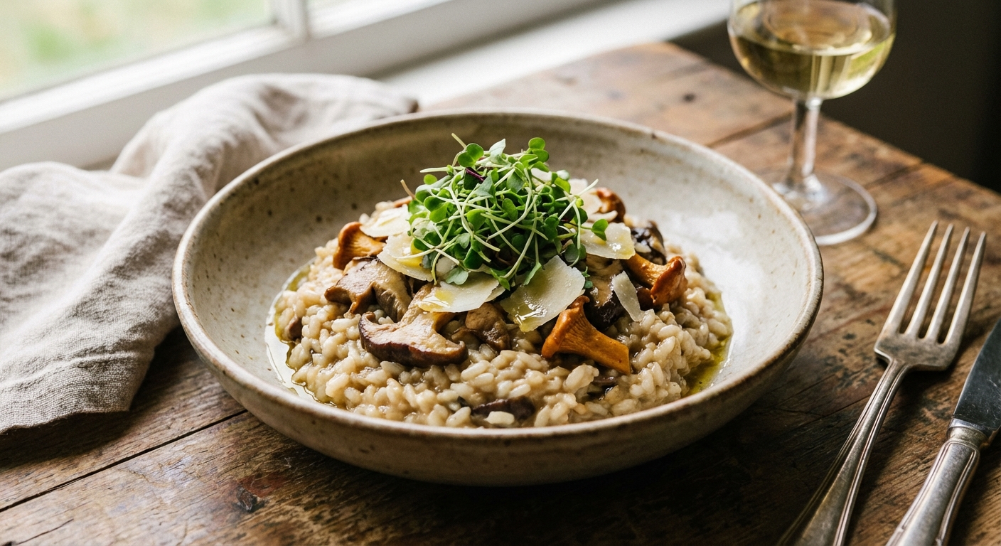 Mushroom Risotto with Mixed Greens