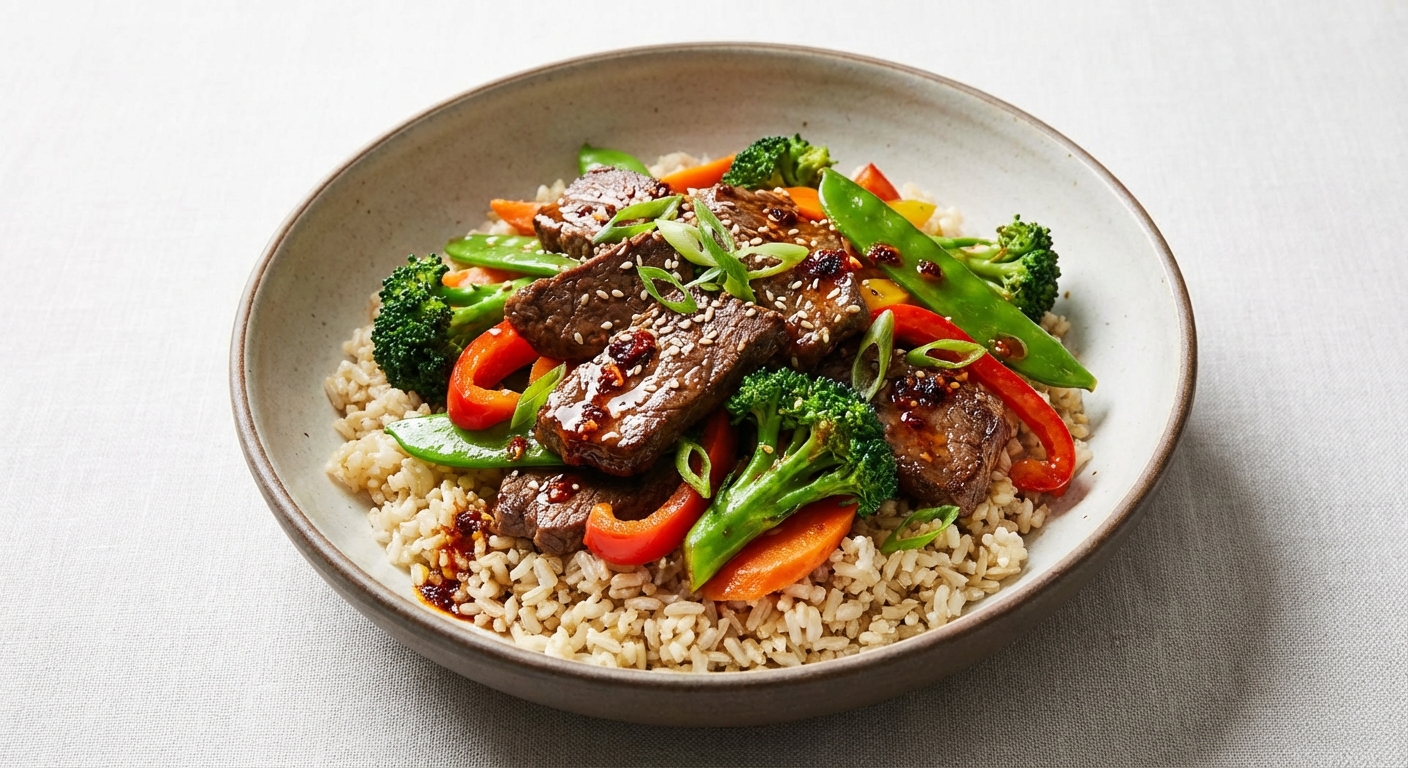 Beef & Vegetable Stir-Fry with Brown Rice