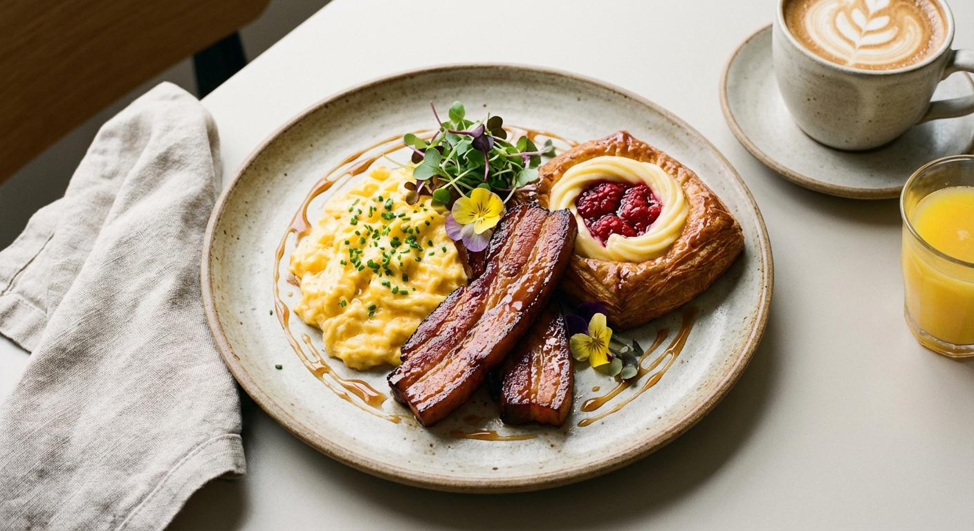 Eggs and Bacon with Danish