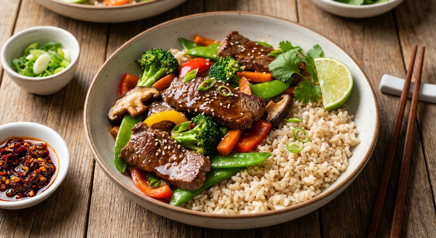 Beef & Vegetable Stir-Fry with Brown Rice