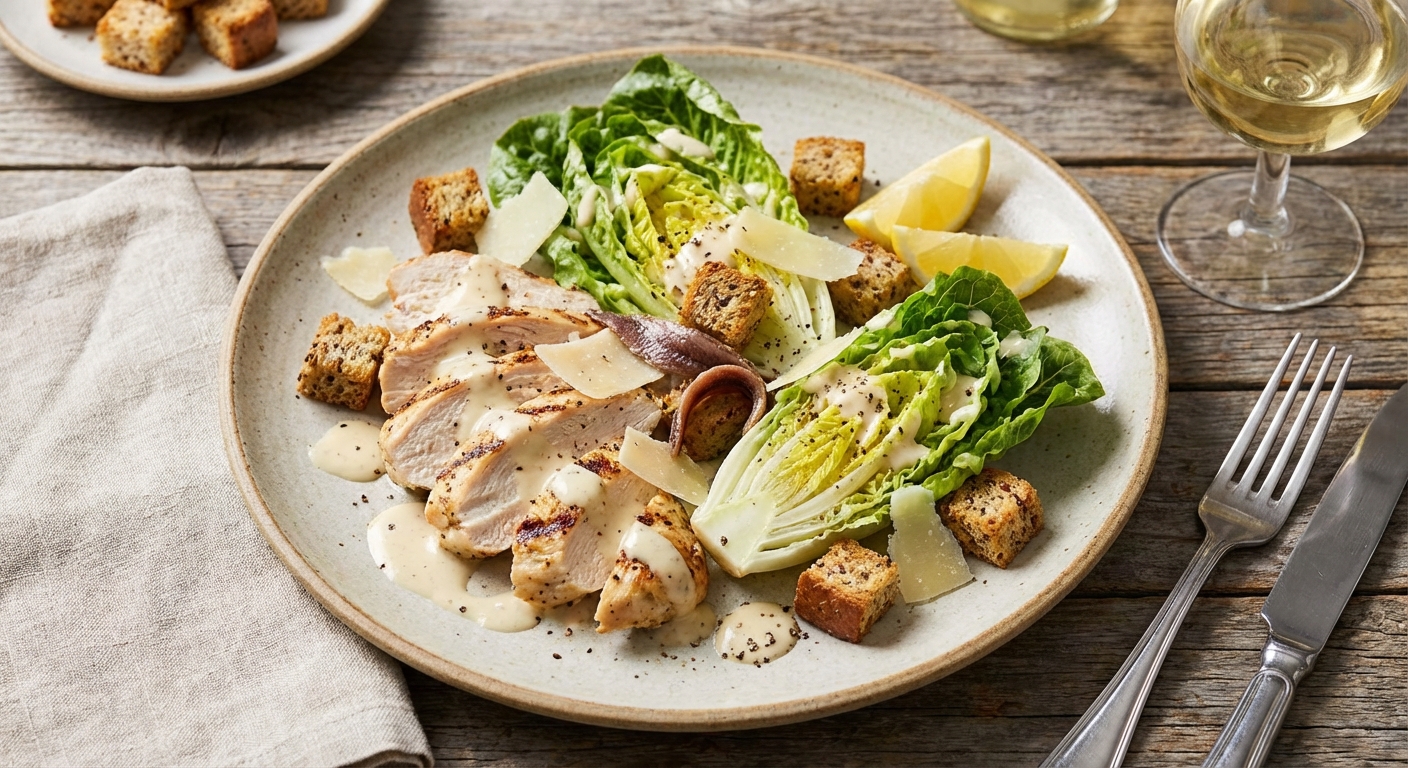 Grilled Chicken Caesar Salad (Light Dressing) with Whole-Grain Croutons