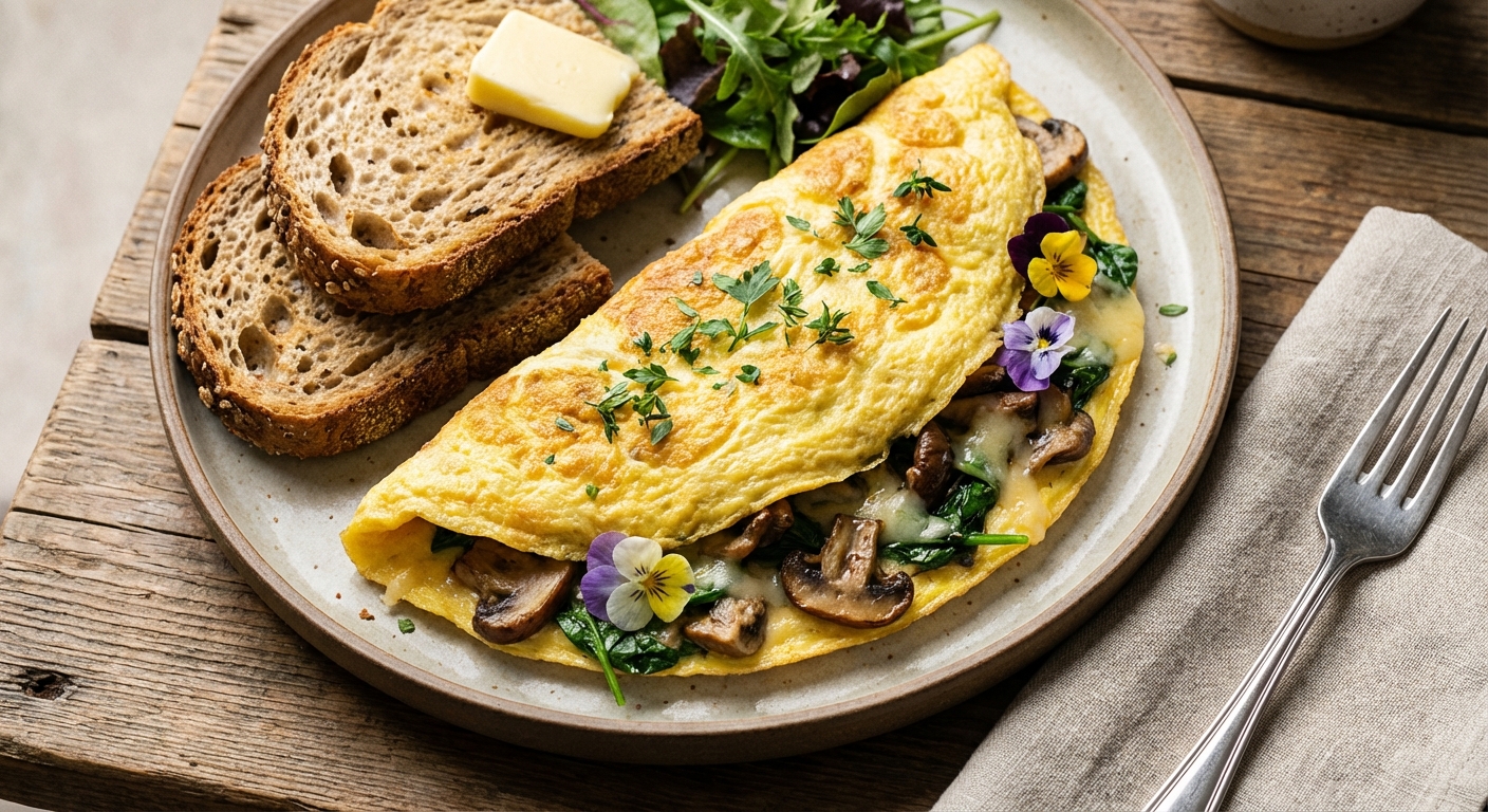 Spinach & Mushroom Omelette with Whole-Grain Toast