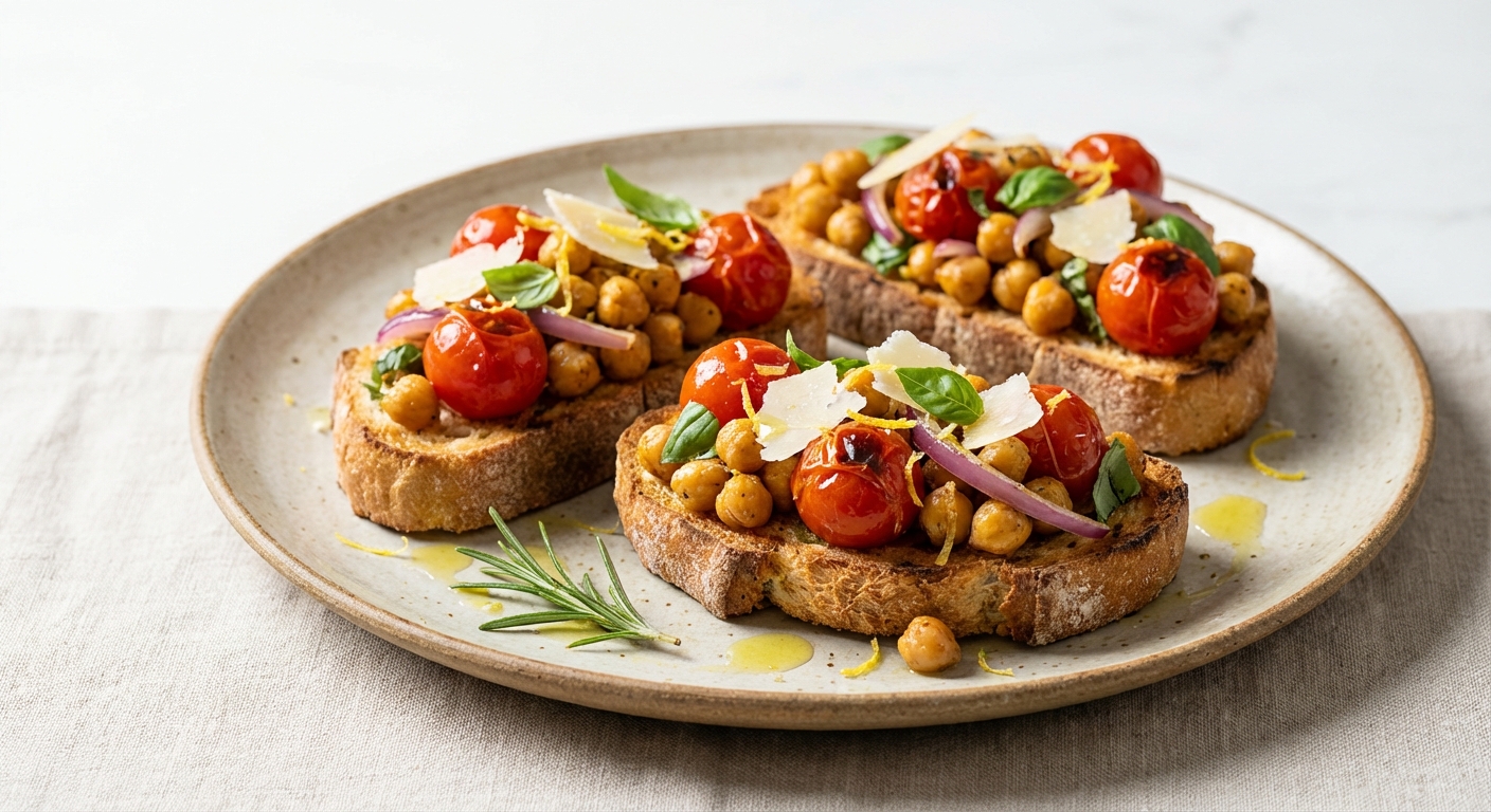 Tuscan Lemon-Rosemary Chickpea Bruschetta on Gluten-Free Ciabatta
