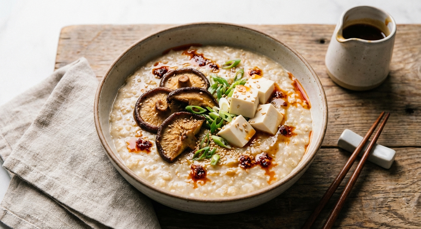 Miso Oat Porridge with Silken Tofu & Shiitake