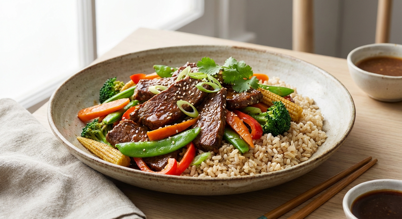 Beef & Vegetable Stir-Fry with Brown Rice