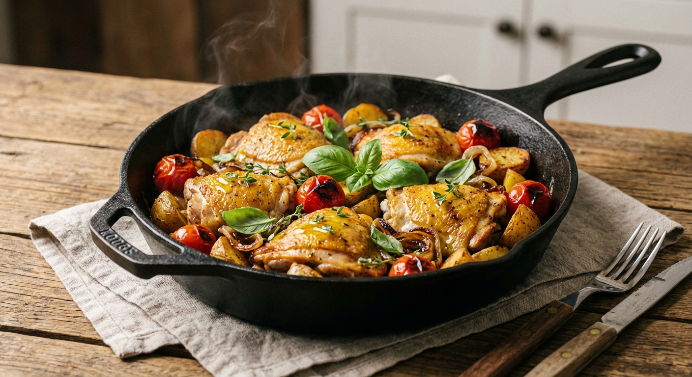 Chicken and Potato Skillet with Tomato and Onion