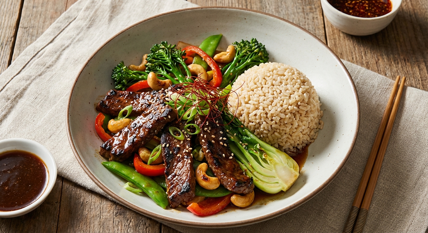 Wok-Seared Beef & Vegetable Stir-Fry with Brown Rice