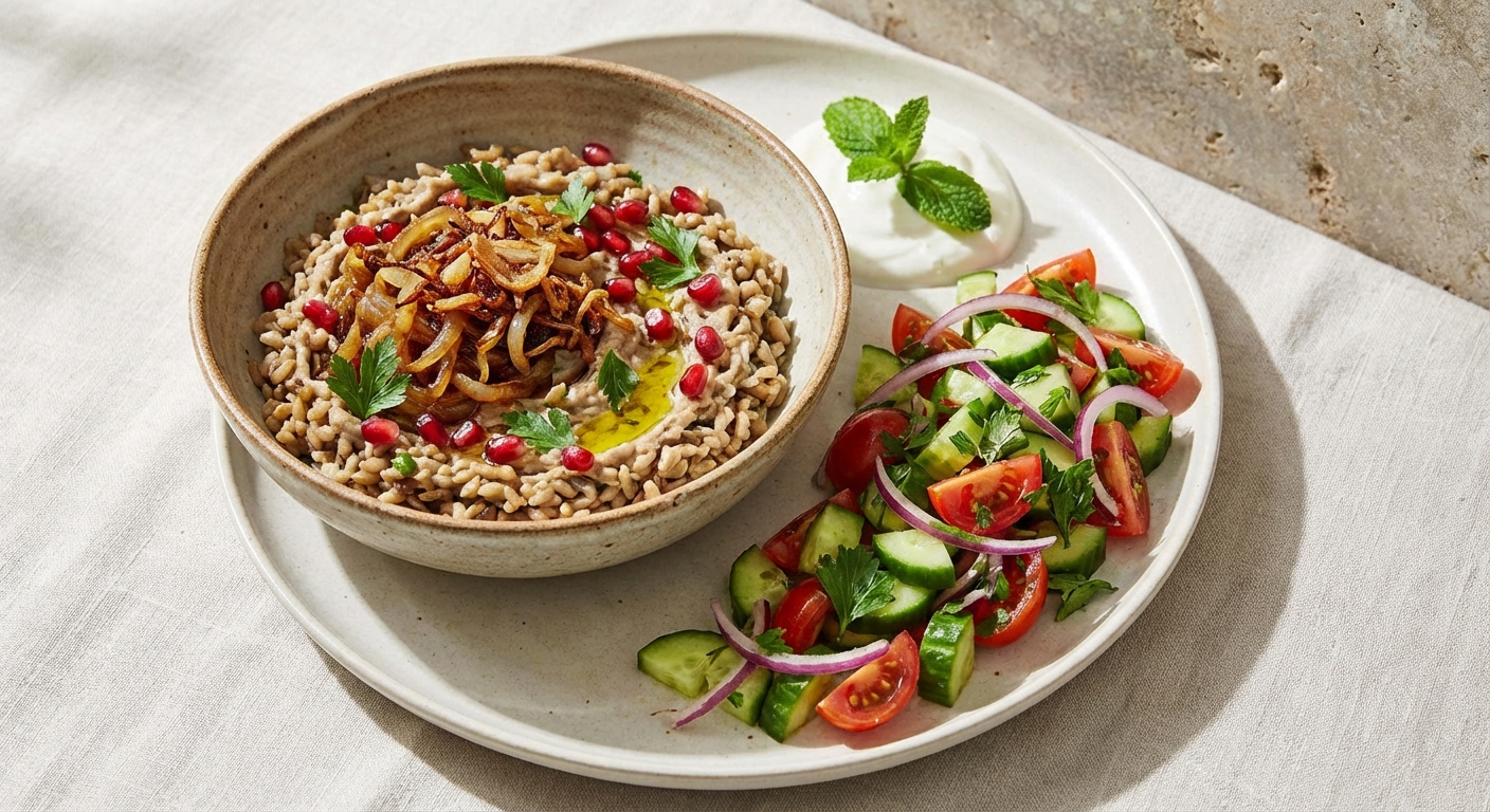 Mujaddara with Cucumber-Tomato Salad