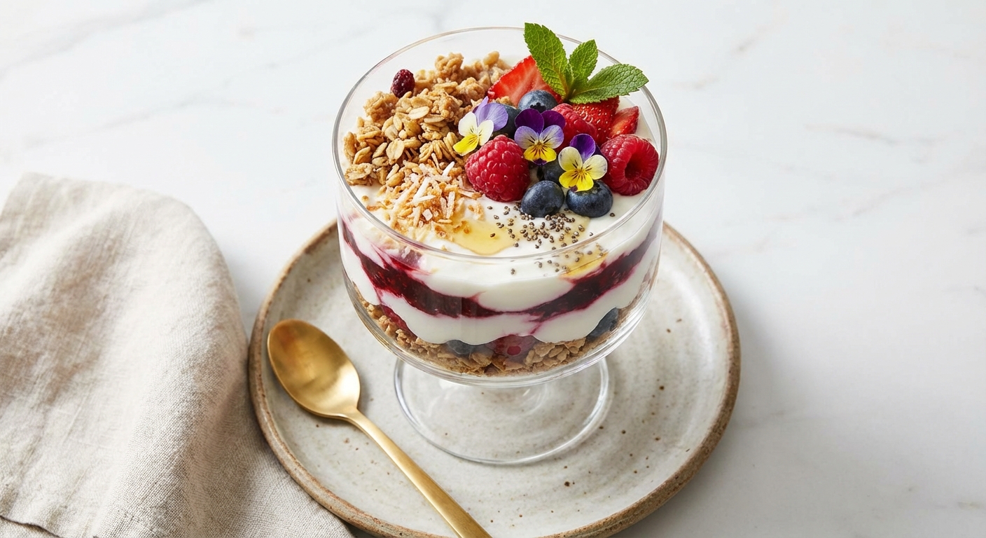 Greek Yogurt Berry Parfait with Granola & Chia