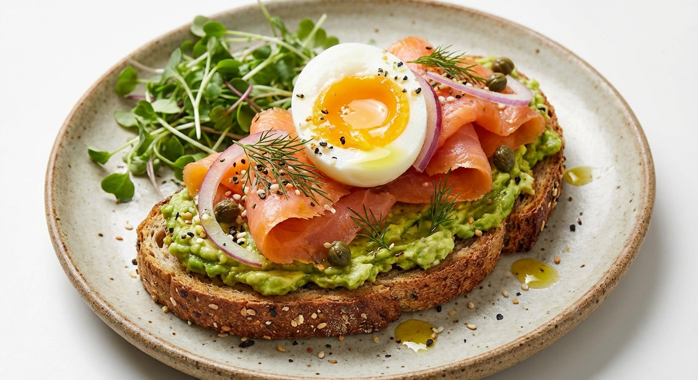 Smoked Salmon & Avocado Toast on Whole-Grain Bread