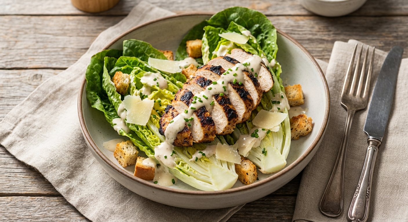 Grilled Chicken & Romaine Salad with Yogurt Caesar Dressing