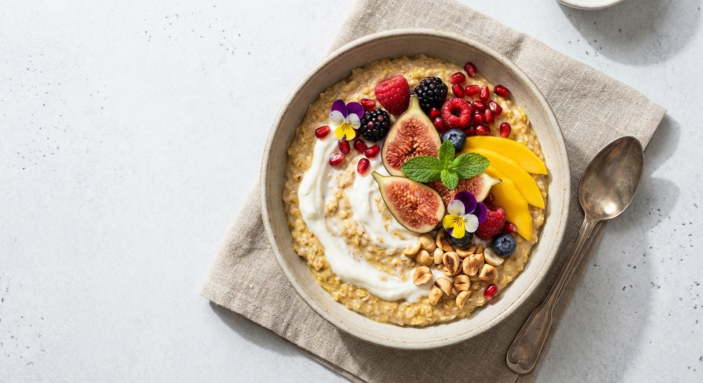 Masala Oats with Yogurt and Seasonal Fruit
