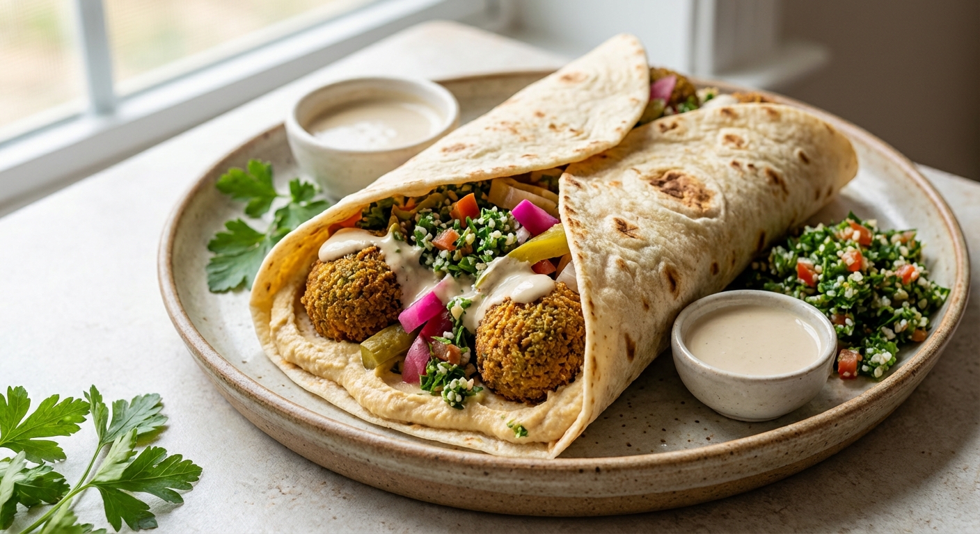 Falafel Wrap with Hummus and Tabbouleh