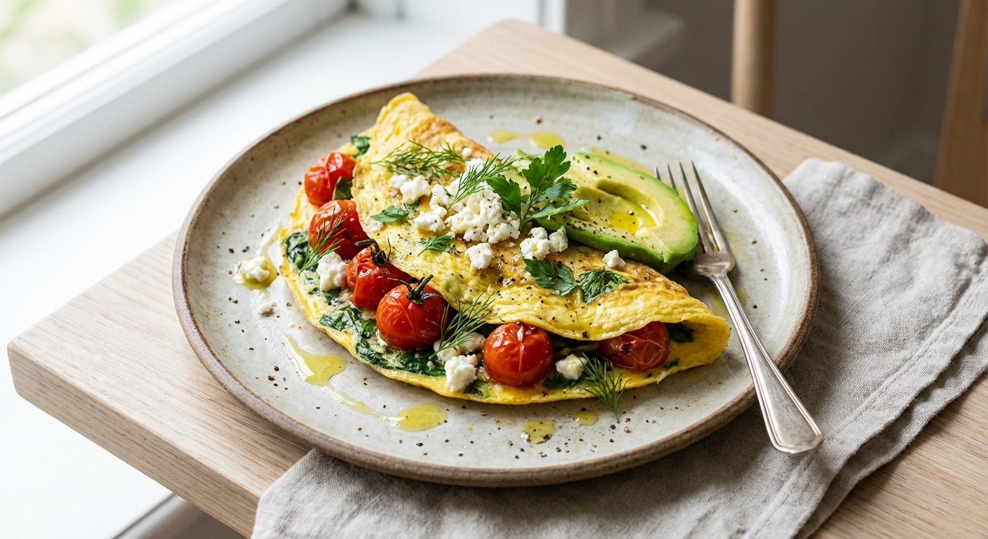 Spinach & Feta Omelette with Tomato and Avocado