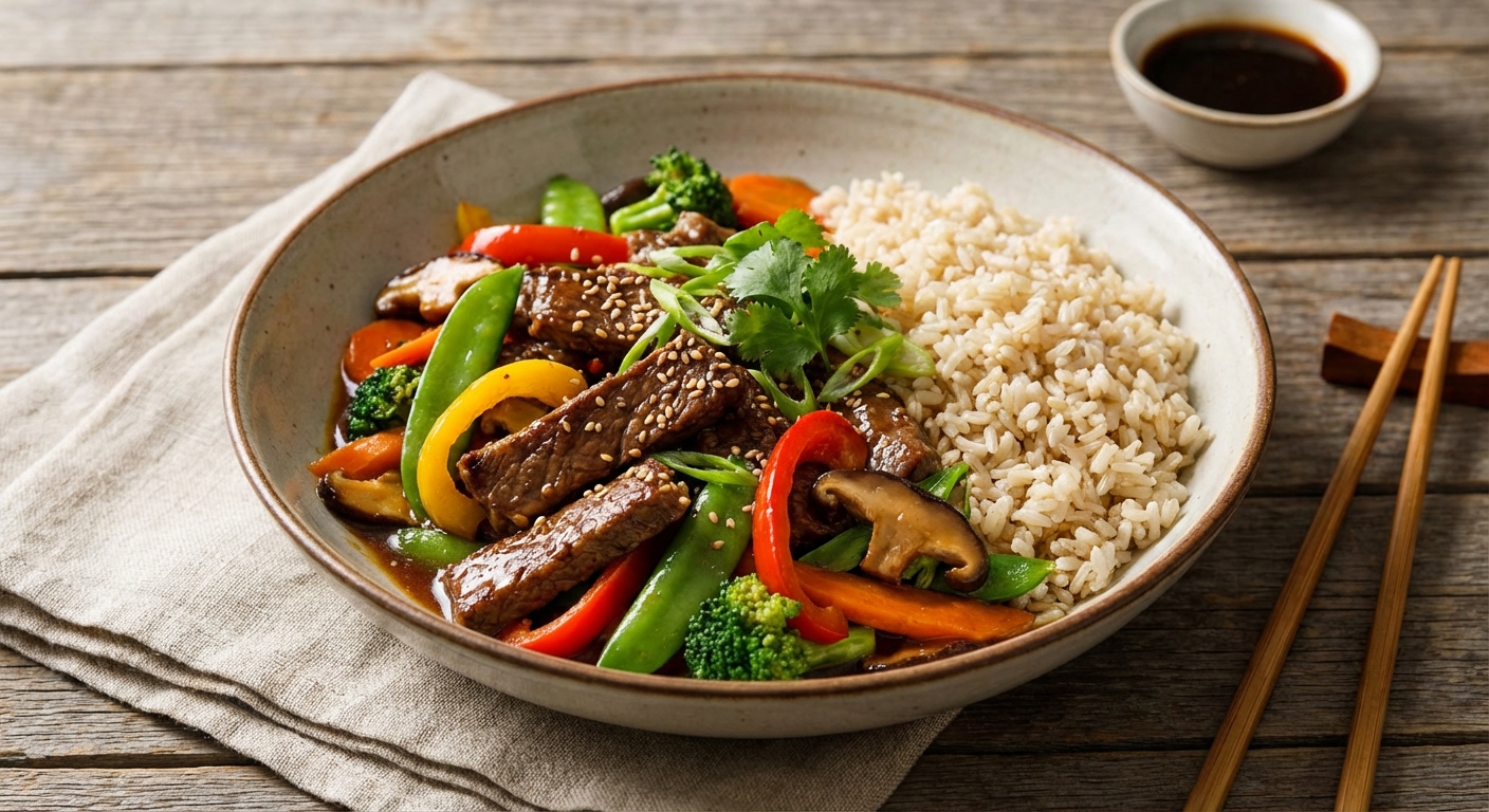 Beef & Vegetable Stir-Fry with Brown Rice