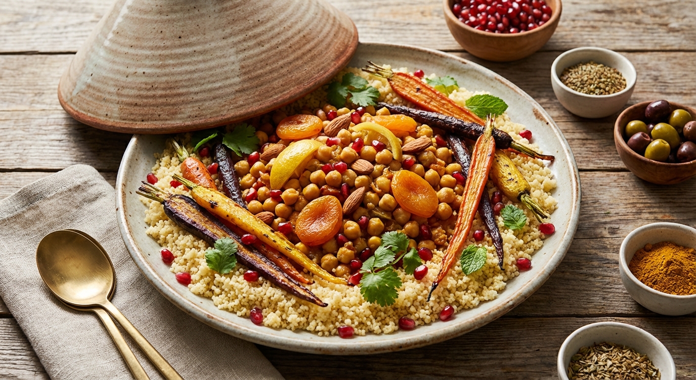 Moroccan Chickpea Tagine with Couscous & Roasted Carrots