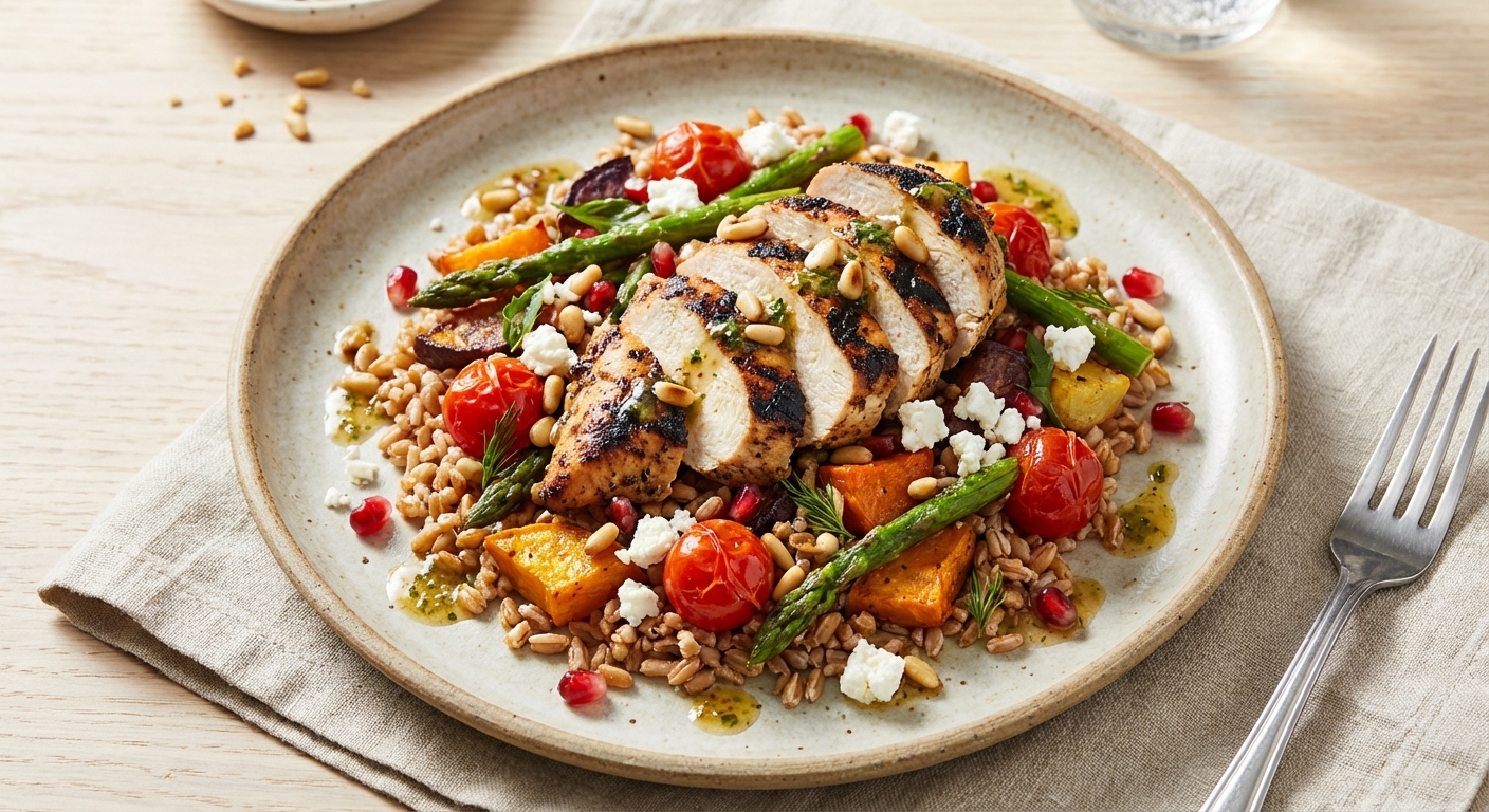Grilled Chicken & Farro Salad with Roasted Vegetables