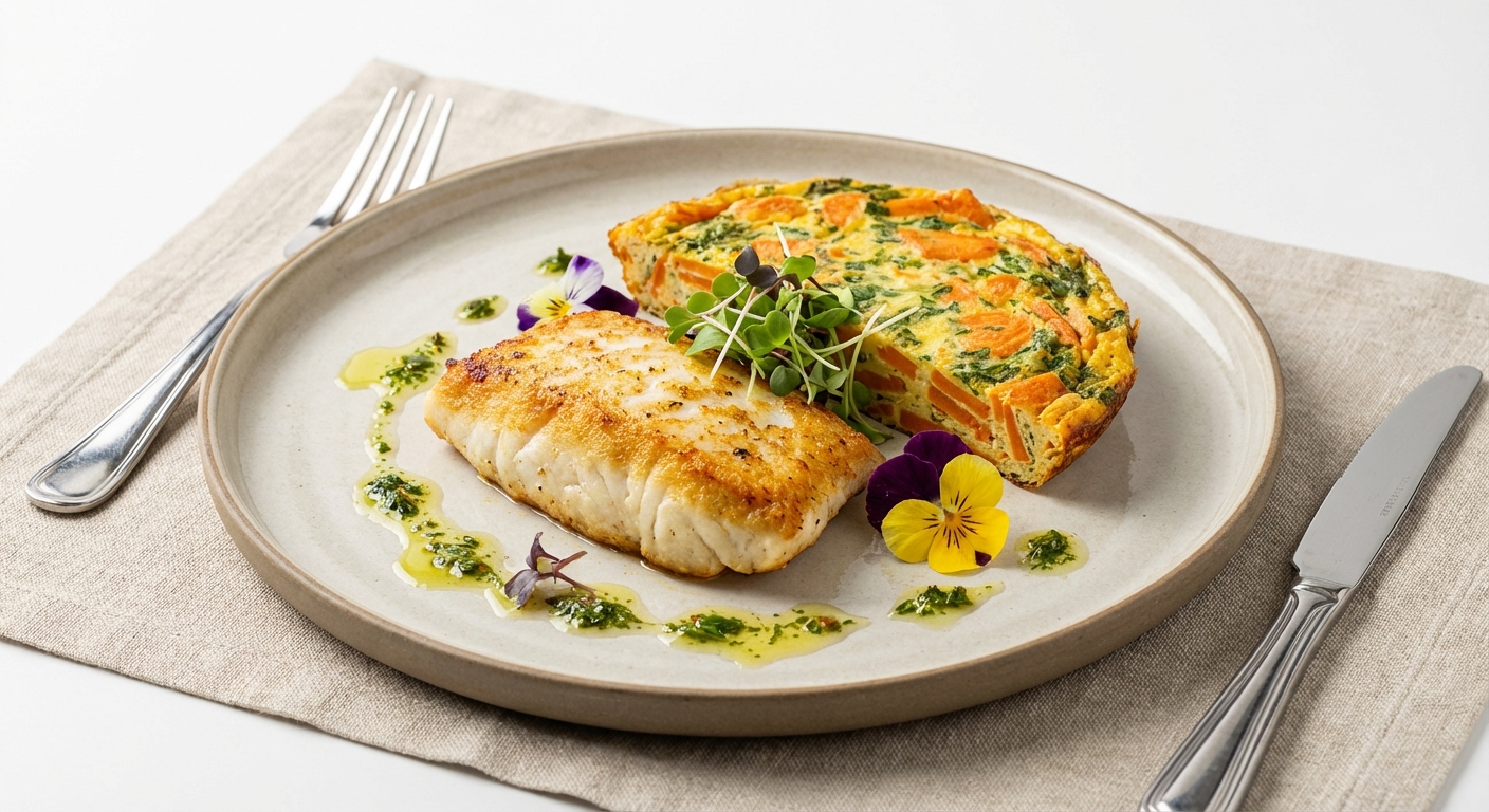 Pan-Seared Fish with Carrot Egg Frittata