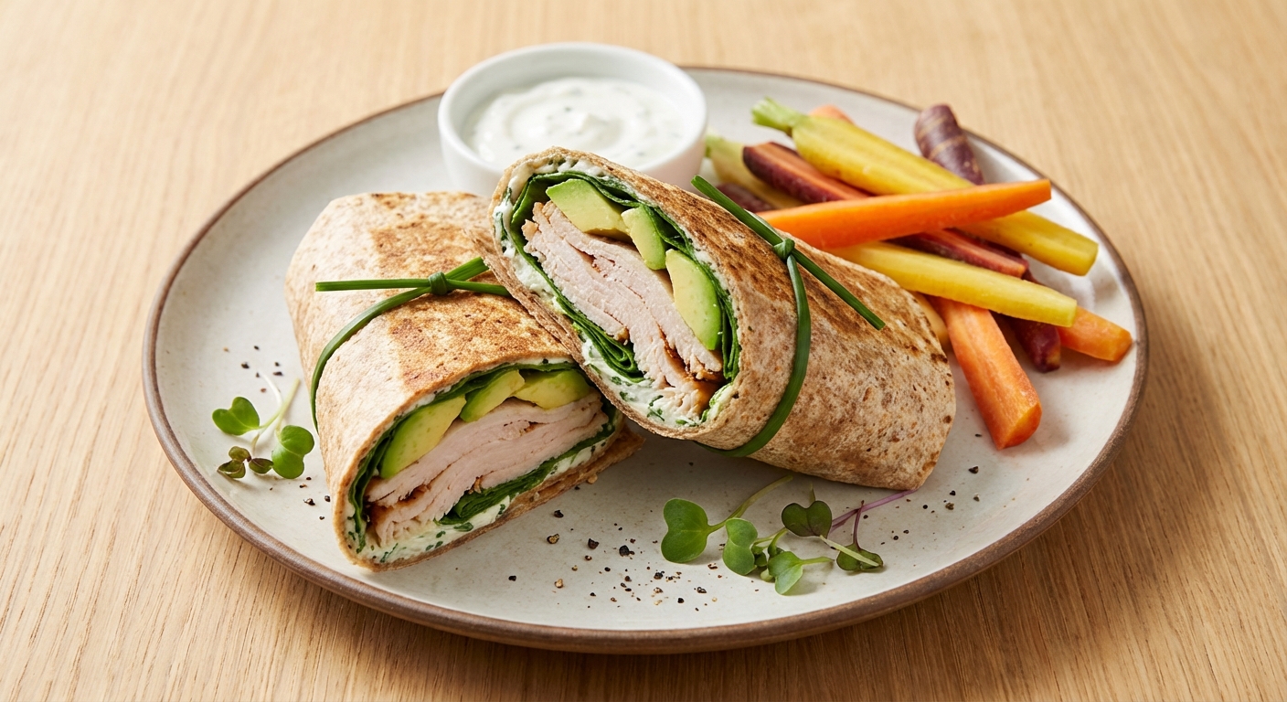 Turkey & Avocado Whole-Wheat Wrap with Carrot Sticks