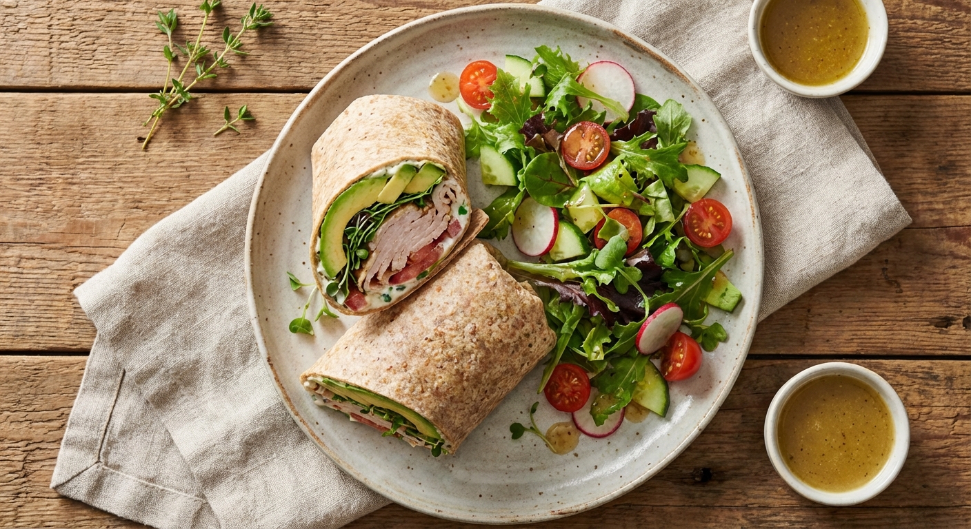 Turkey & Avocado Whole-Grain Wrap with Side Salad