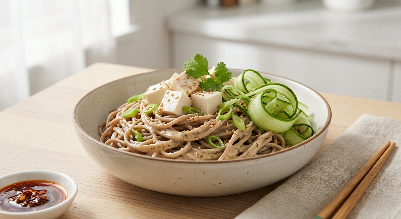 Cold Sesame Soba with Silken Tofu & Cucumber