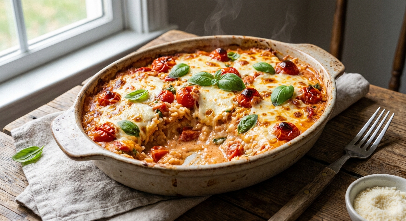 Cheesy Tomato Rice Casserole