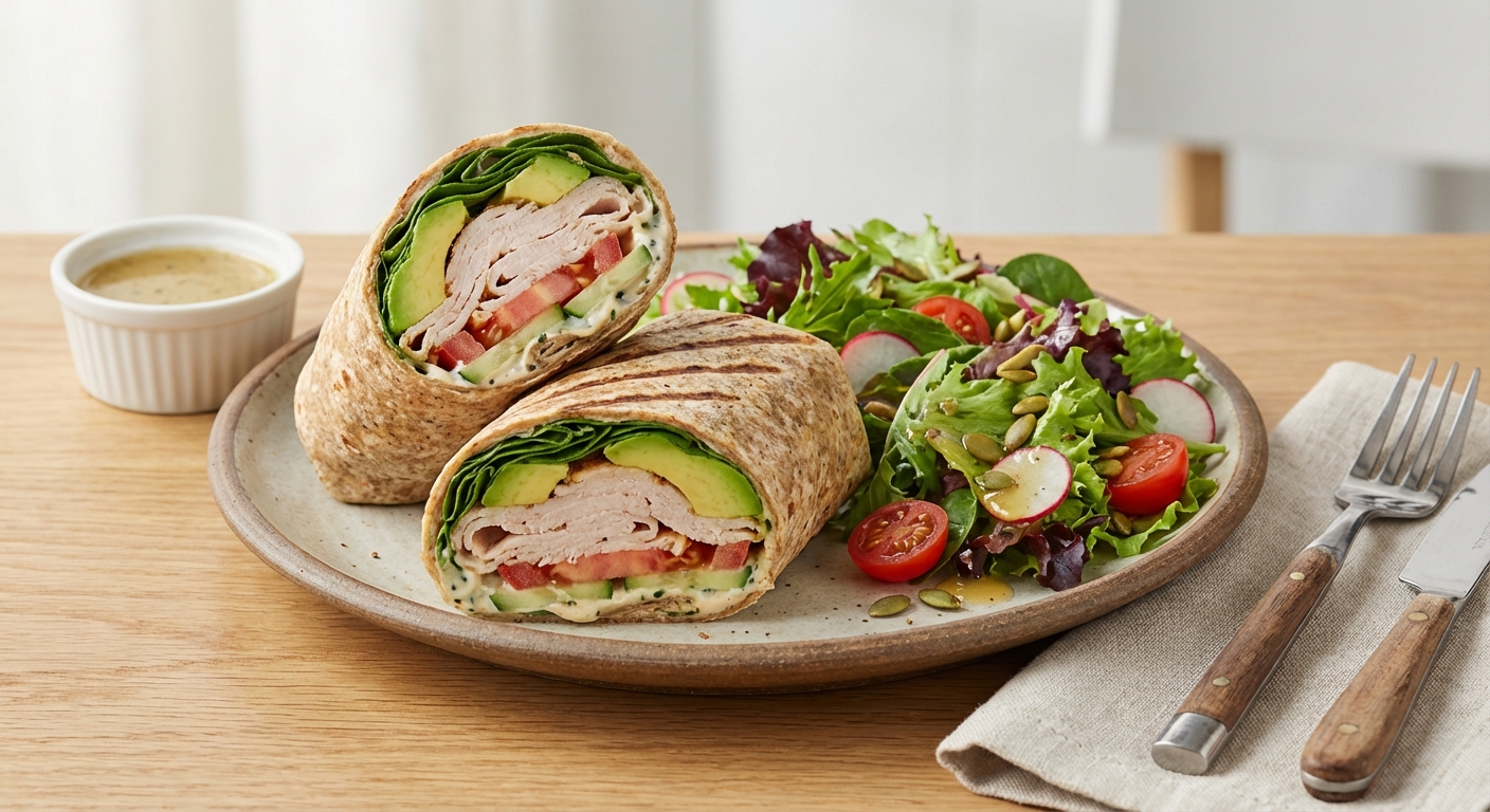 Turkey & Avocado Whole-Grain Wrap with Side Salad