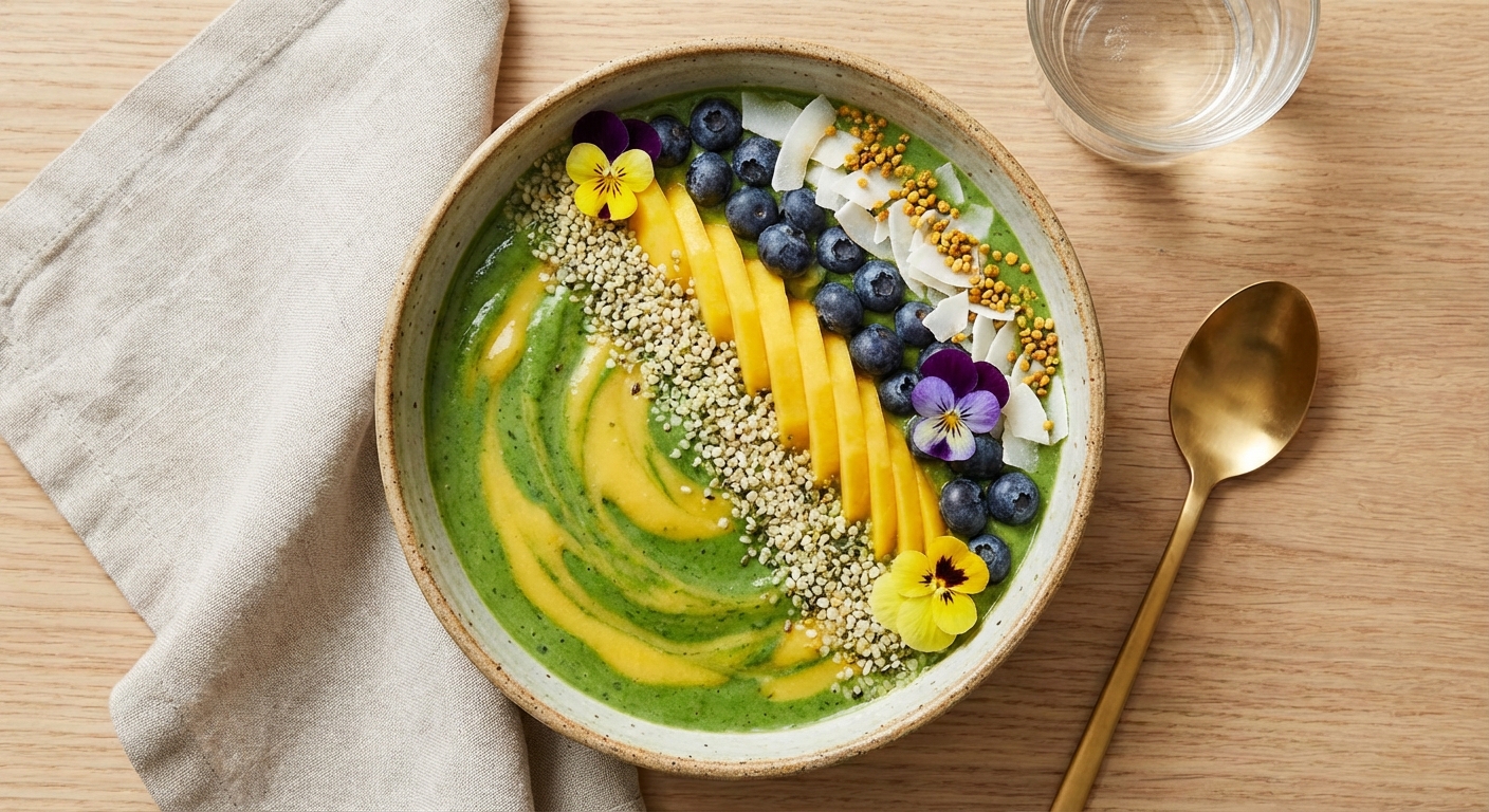 Spinach-Mango Smoothie Bowl with Hemp Seeds