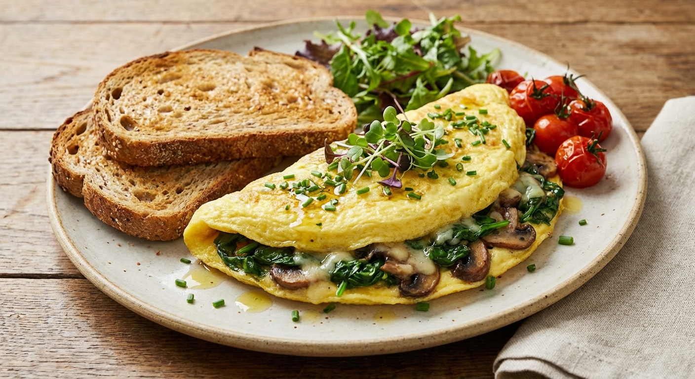 Spinach & Mushroom Omelette with Whole-Grain Toast