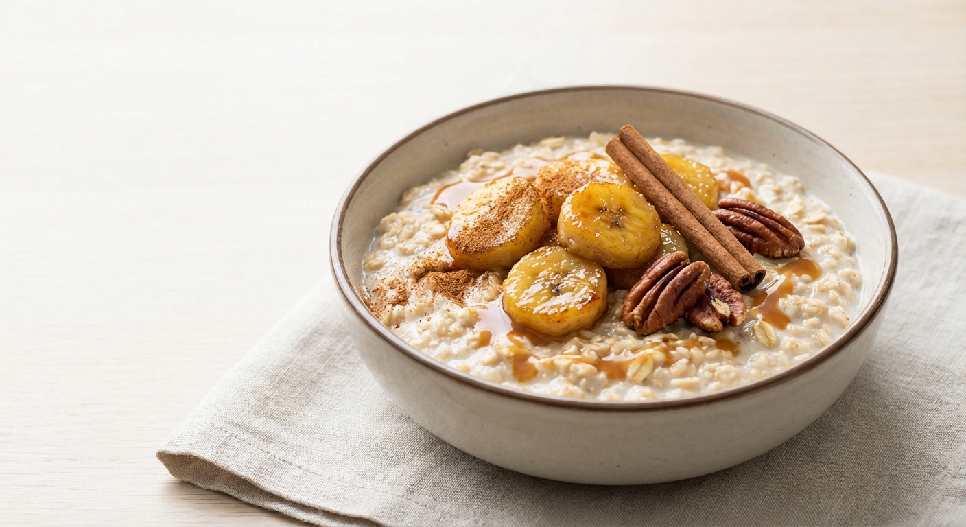 Creamy Rolled Oats with Caramelized Banana & Cinnamon