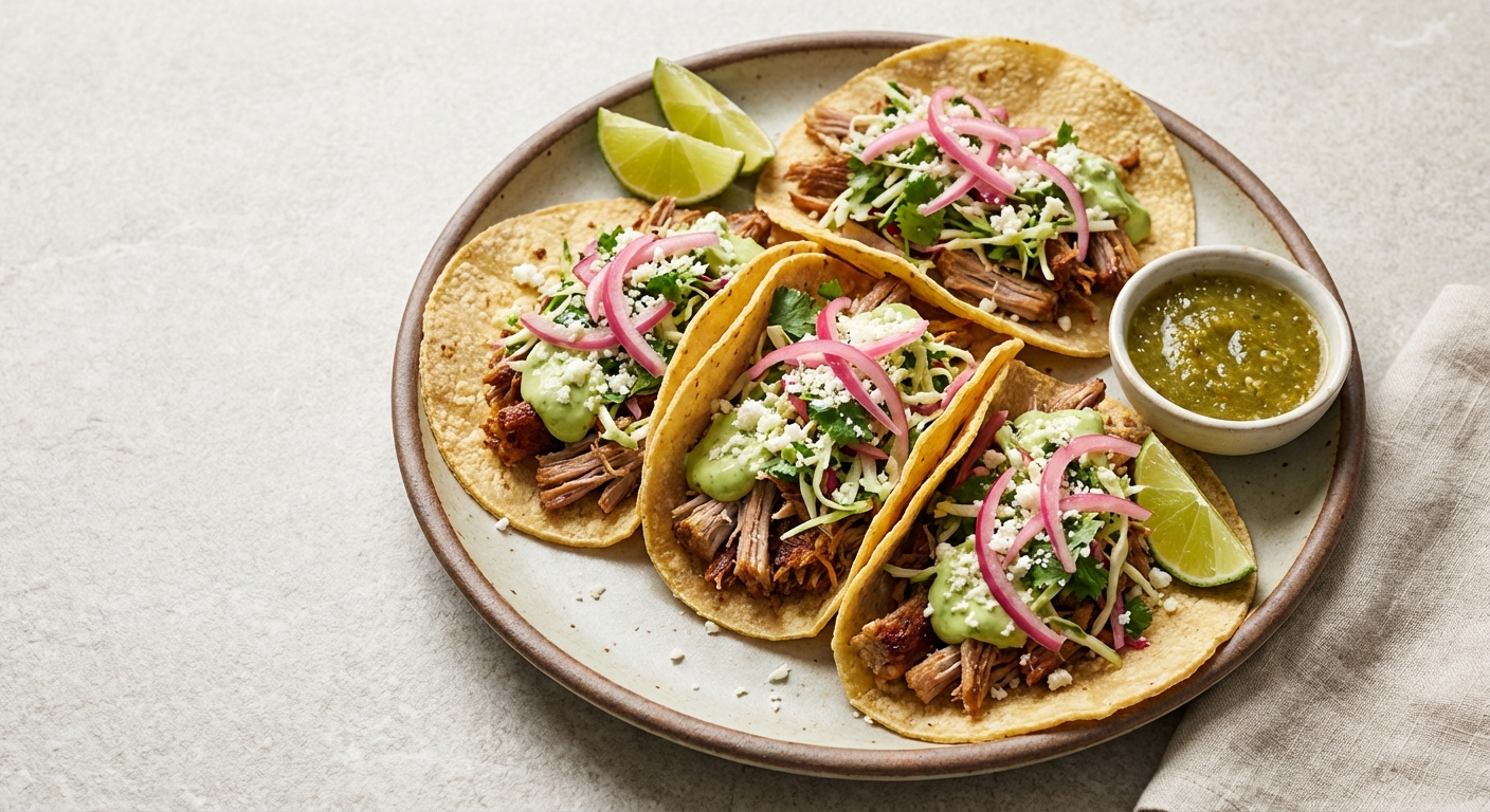 Slow-Cooker Pork Carnitas Tacos with Cilantro-Lime Slaw