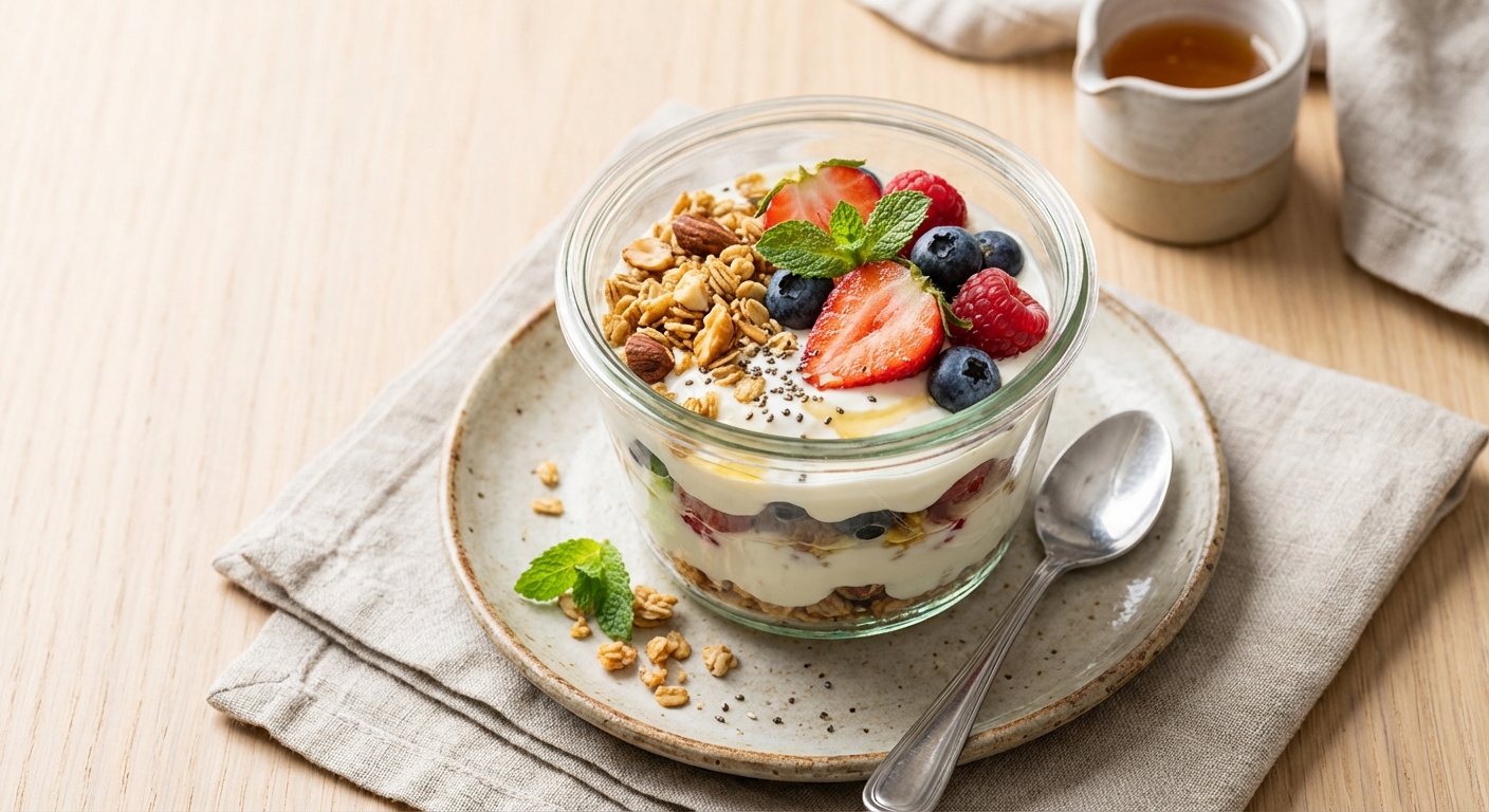Greek Yogurt Berry Parfait with Granola & Chia