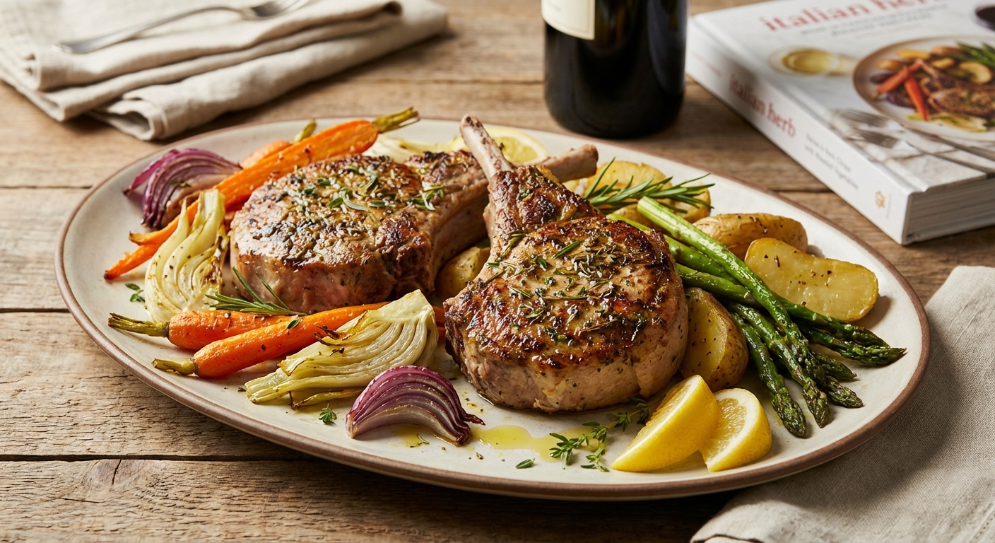 Italian Herb Bone‑In Pork Chops with Roasted Vegetables (Paleo)