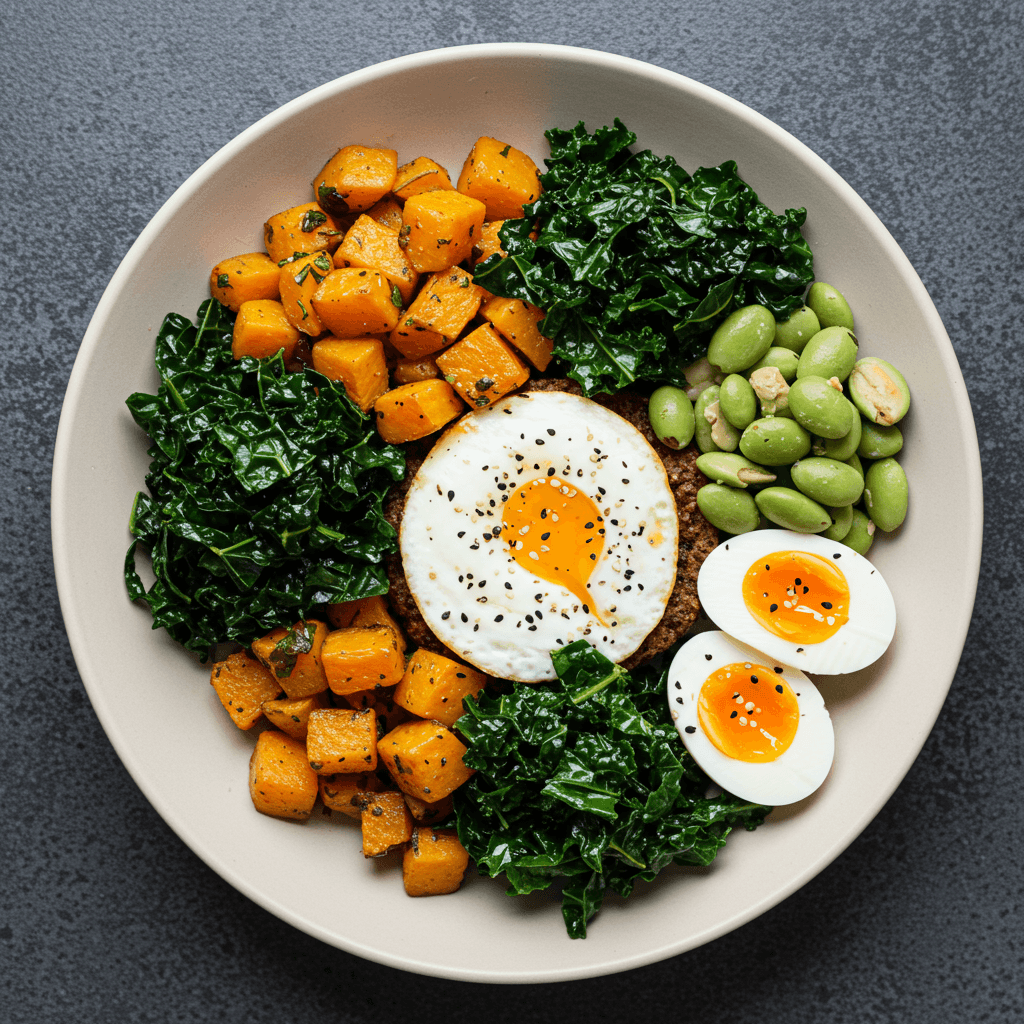 Kale and Butternut Squash Bowl With Jammy Eggs - Delicious Homemade Recipe