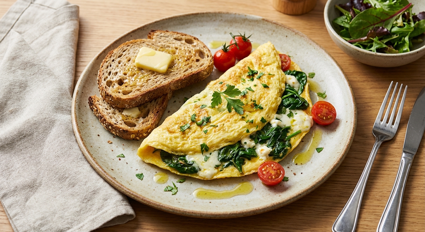 Spinach & Feta Omelette with Whole-grain Toast
